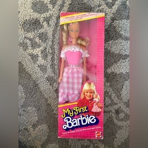 My First Barbie doll 1981 Vintage Barbie Pink Gingham Skirt, lace ruffle